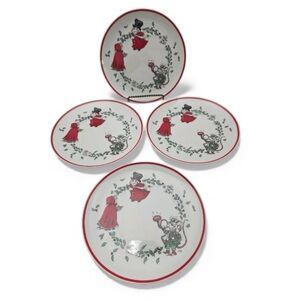 Georges Briard Plates Set/4 Uncle Mistletoe Aunt Holly Red Green Collectible